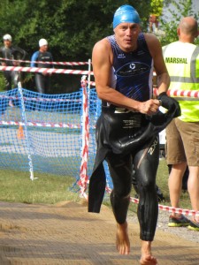 Clive Harvey in transition at Southwater Relay